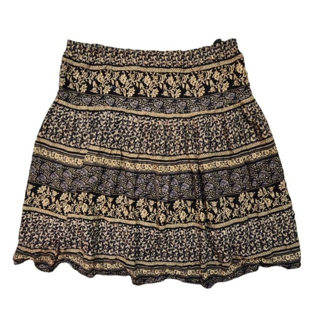 80s Floral Print Skirt Elastic Waist Mini Short‎ Beach Bohemian Festival Vintage